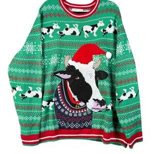 Celebrate Together Ugly Christmas Sweater Unisex Size 3XB Cow Farmer Holiday